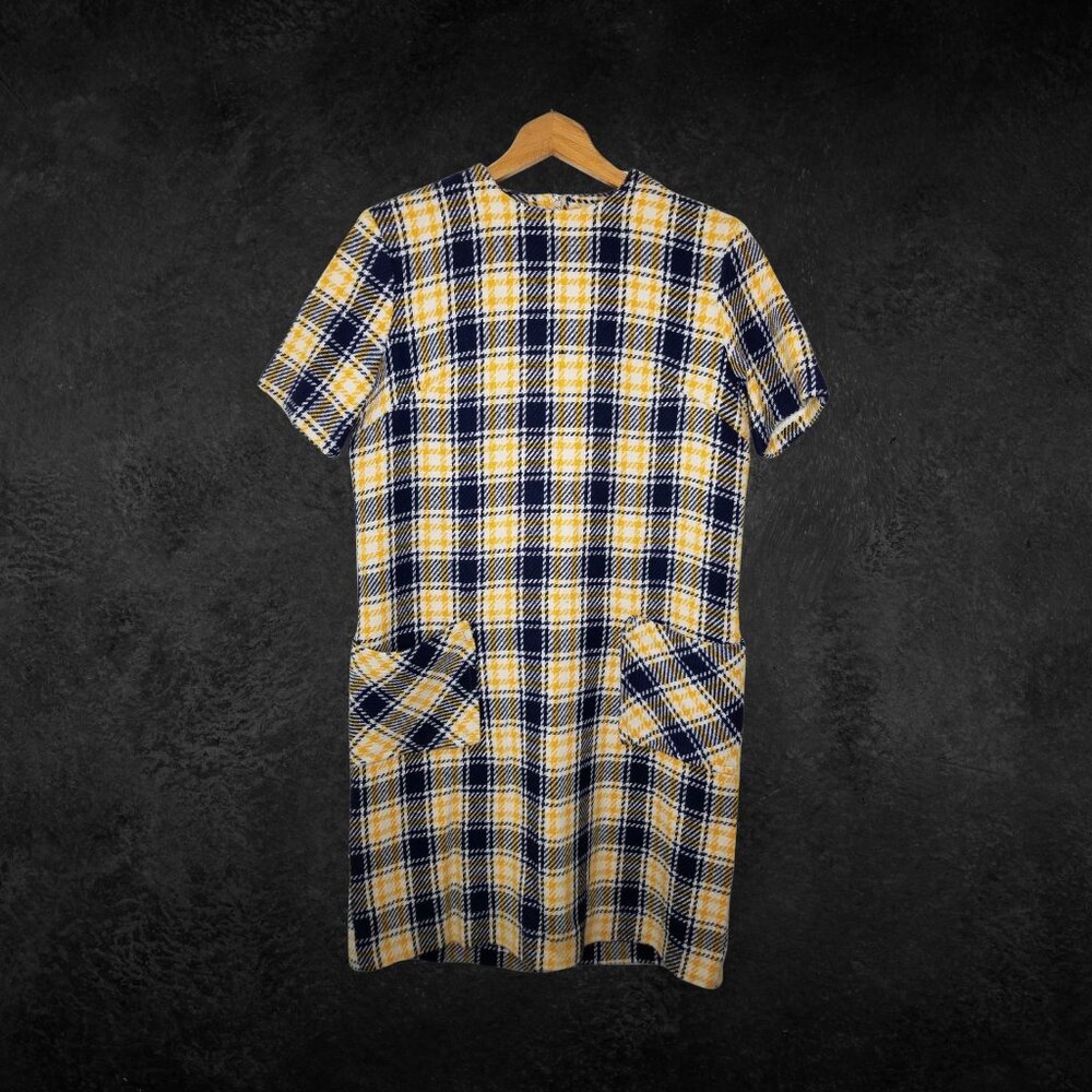 Vintage 1960s-1970s Carol Brent Plaid Shift Jumper Dress